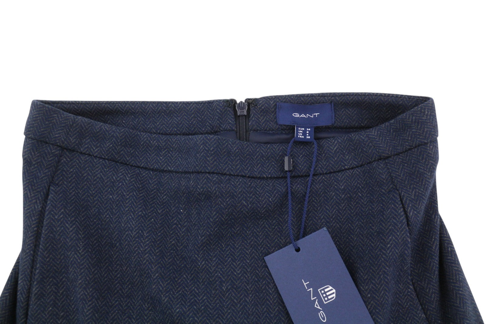 GANT Herringbone Women Skirt EU34 Blue Pockets Zip Fly Lined Patterned Mini