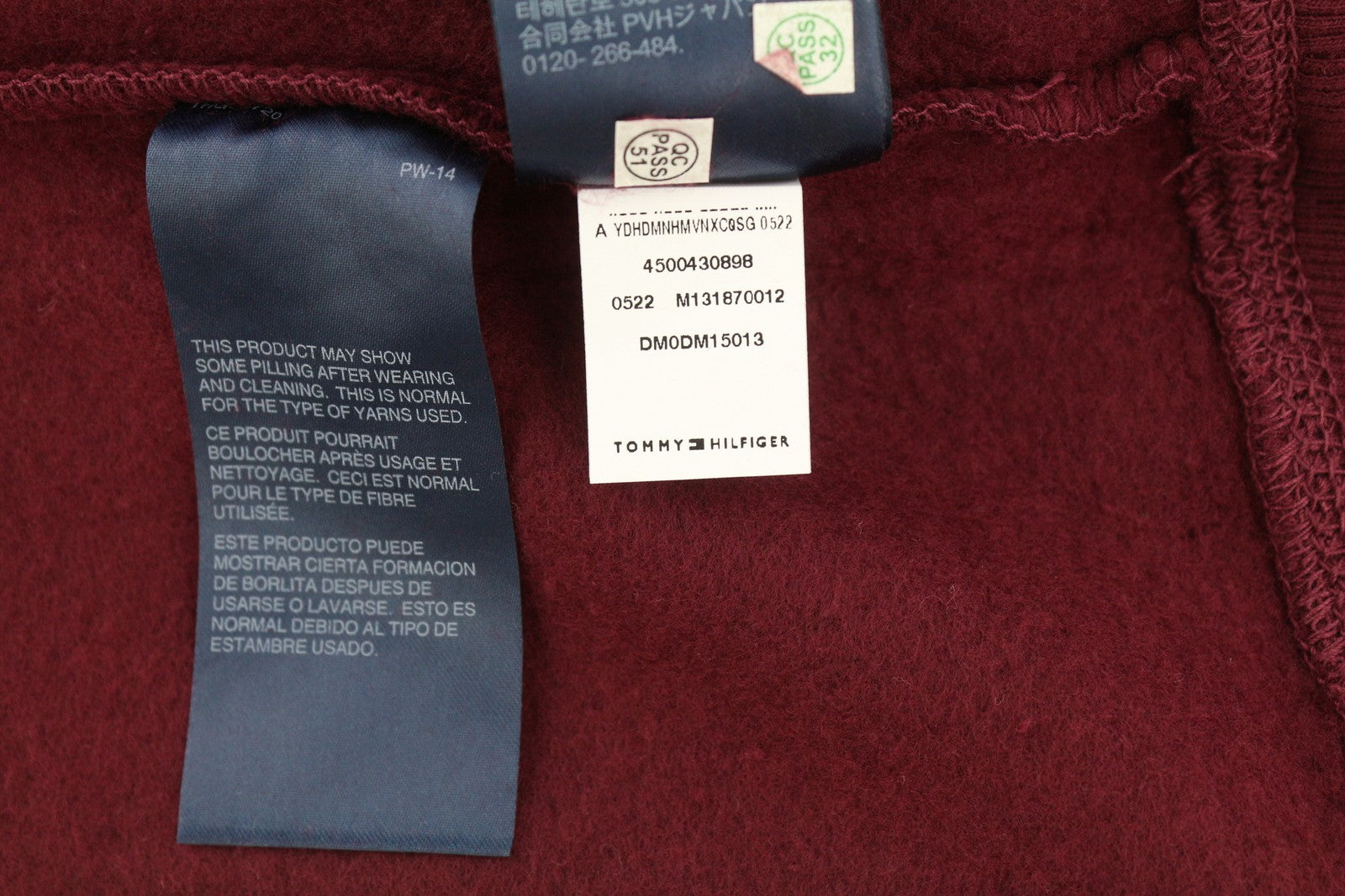 TOMMY HILFIGER Req Linear Men Sweatshirt L Burgundy Kangaroo Pocket Pullover