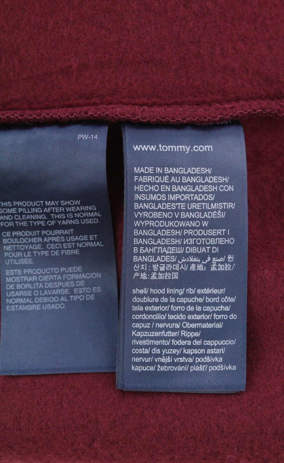 TOMMY HILFIGER Req Linear Men Sweatshirt L Burgundy Kangaroo Pocket Pullover