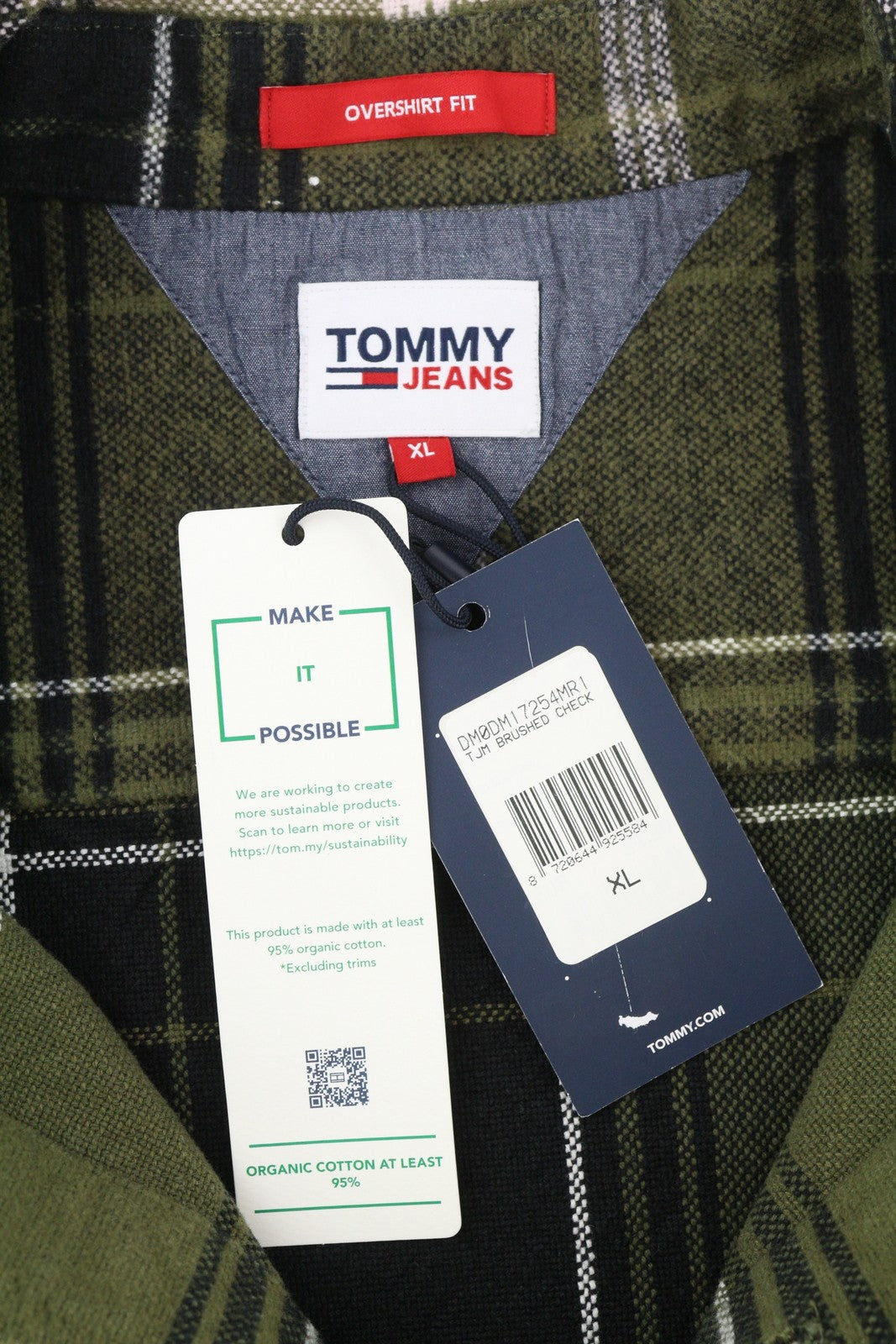 TOMMY HILFIGER Brushed Check Men Shirt XL Overshirt Flannel Thick Button Green