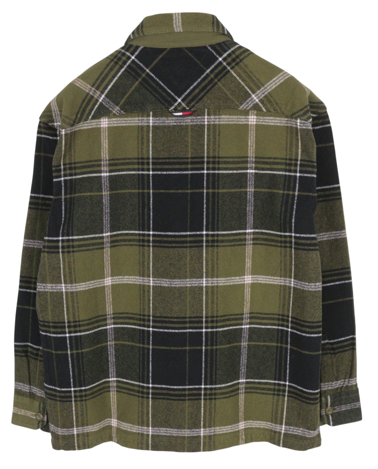 TOMMY HILFIGER Brushed Check Men Shirt XL Overshirt Flannel Thick Button Green