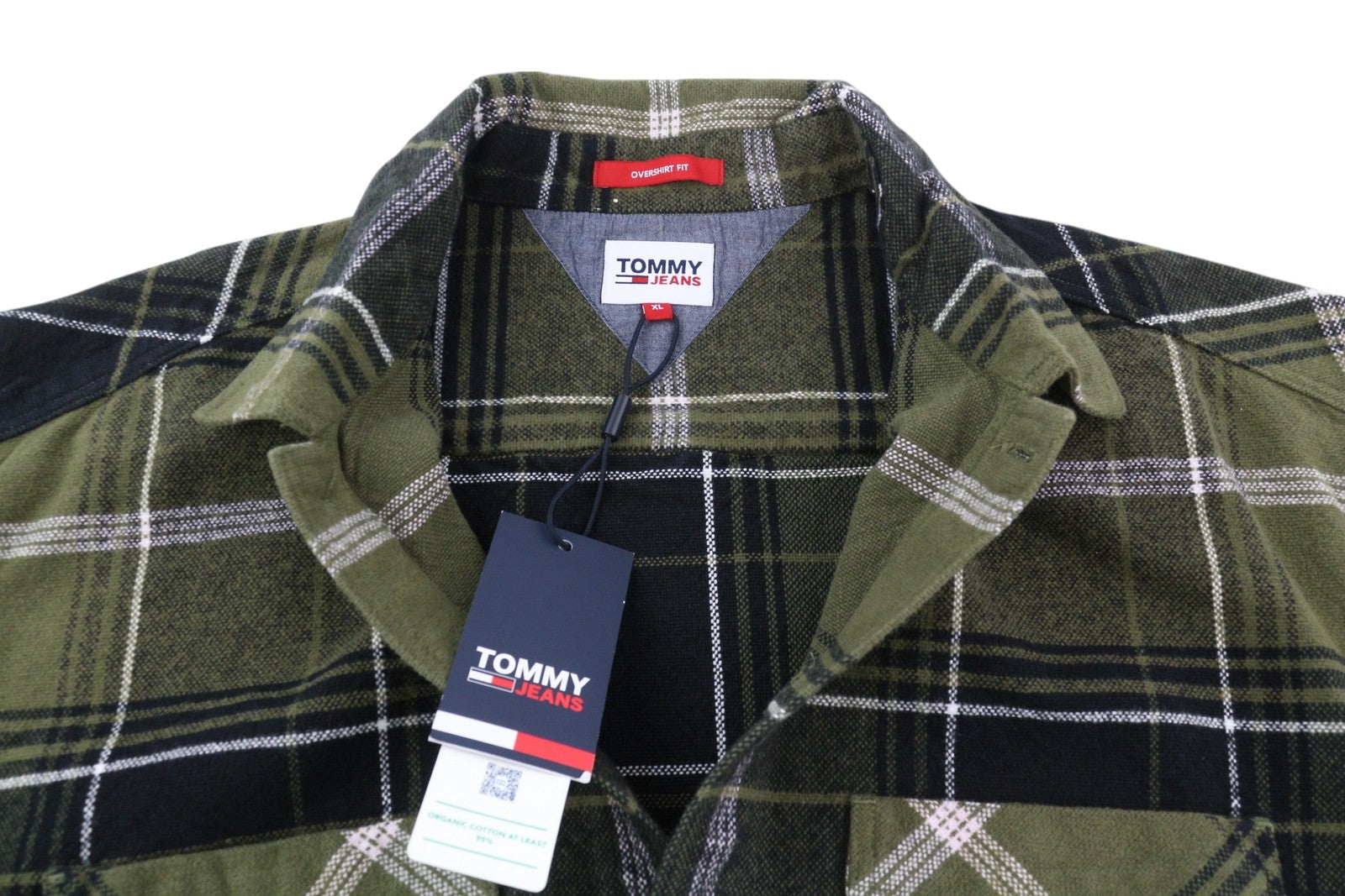 TOMMY HILFIGER Brushed Check Men Shirt XL Overshirt Flannel Thick Button Green