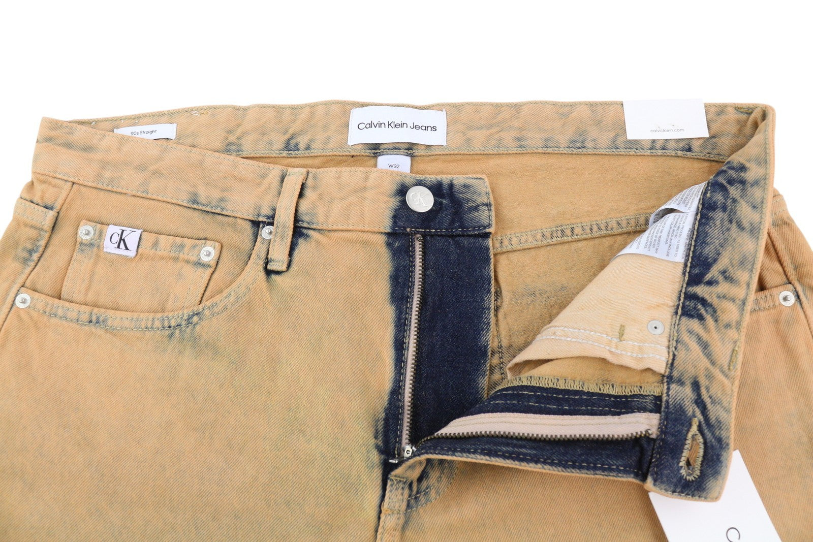 CALVIN KLEIN 90s Straight Men Jeans W32 Faded Brown Zip Fly Logo Denim RRP€119