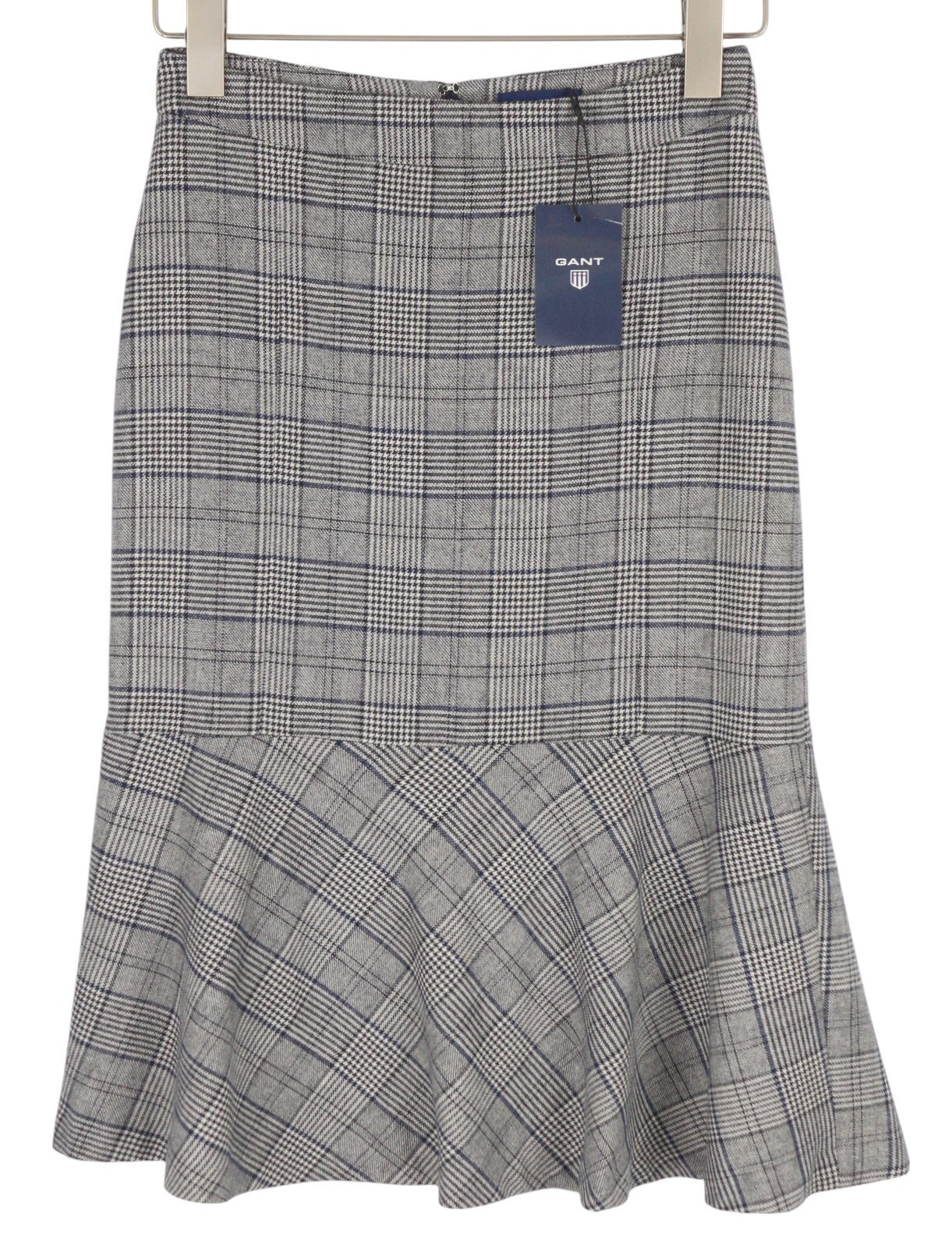 GANT Checked Flare Women Skirt EU36 Blue Zip Fly Wool Blend Plaid Knee-Length
