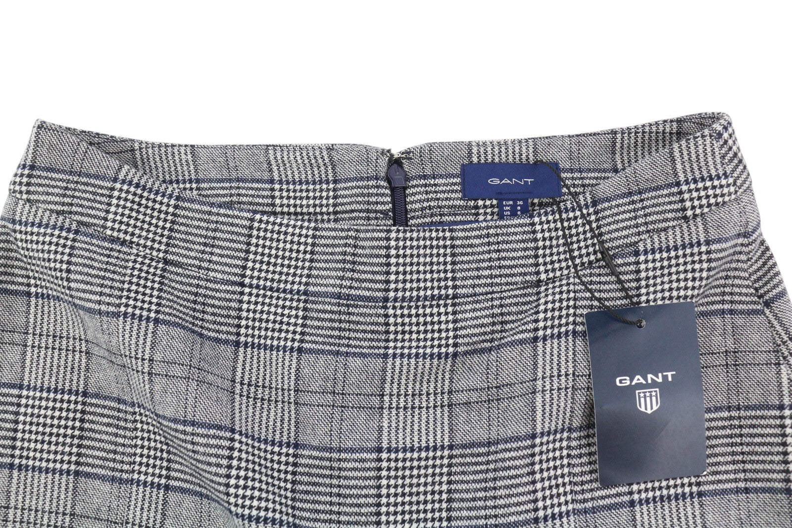 GANT Checked Flare Women Skirt EU36 Blue Zip Fly Wool Blend Plaid Knee-Length