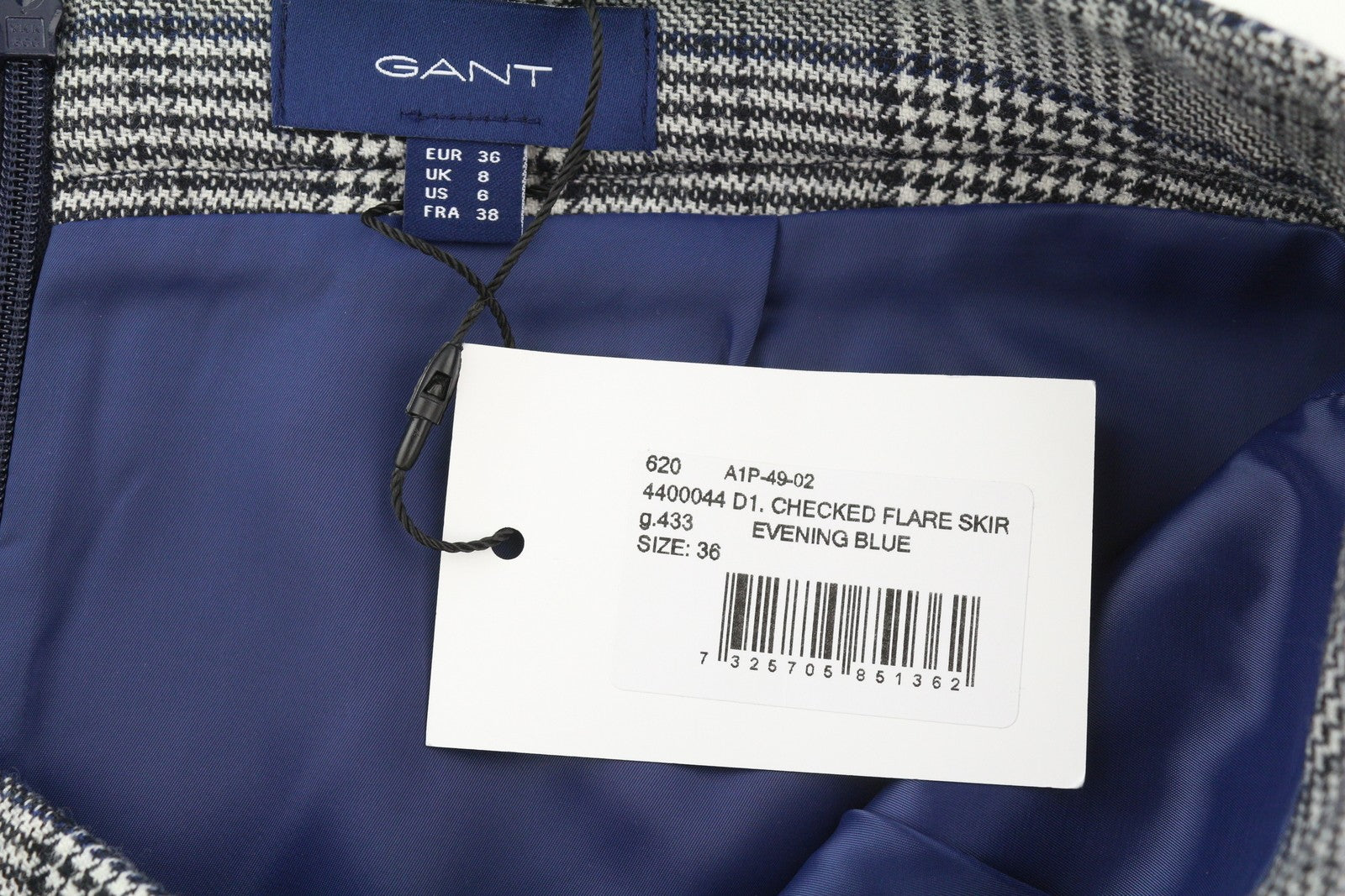 GANT Checked Flare Women Skirt EU36 Blue Zip Fly Wool Blend Plaid Knee-Length
