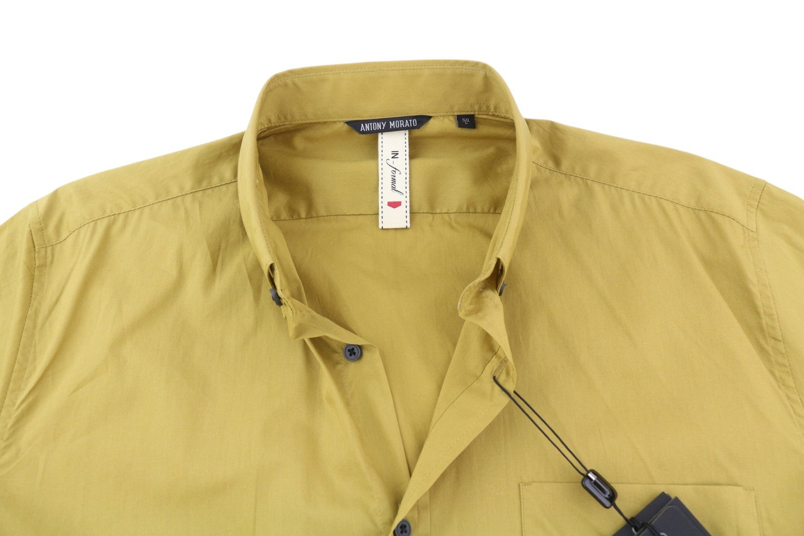 ANTONY MORATO Men Shirt L Mustard Button-Down Neck Patch Pocket Short Sleeved