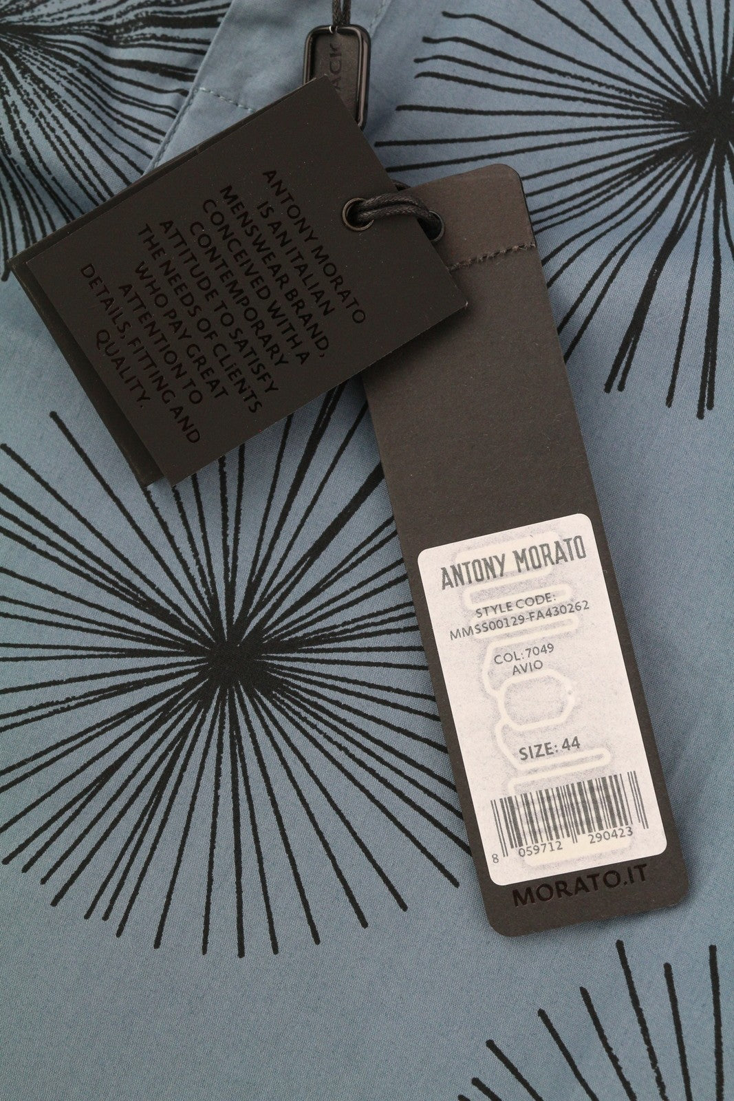 ANTONY MORATO Men Shirt XS Blue Patterned Spread Neck Button-Up Short Sleeved