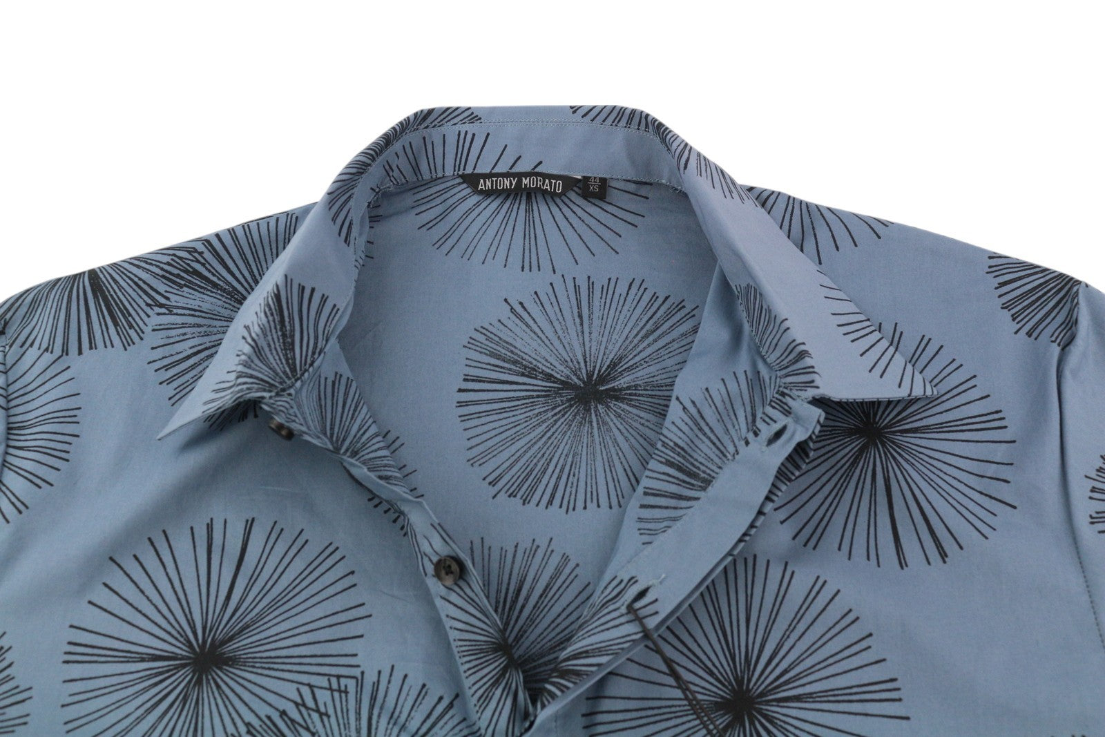 ANTONY MORATO Men Shirt XS Blue Patterned Spread Neck Button-Up Short Sleeved