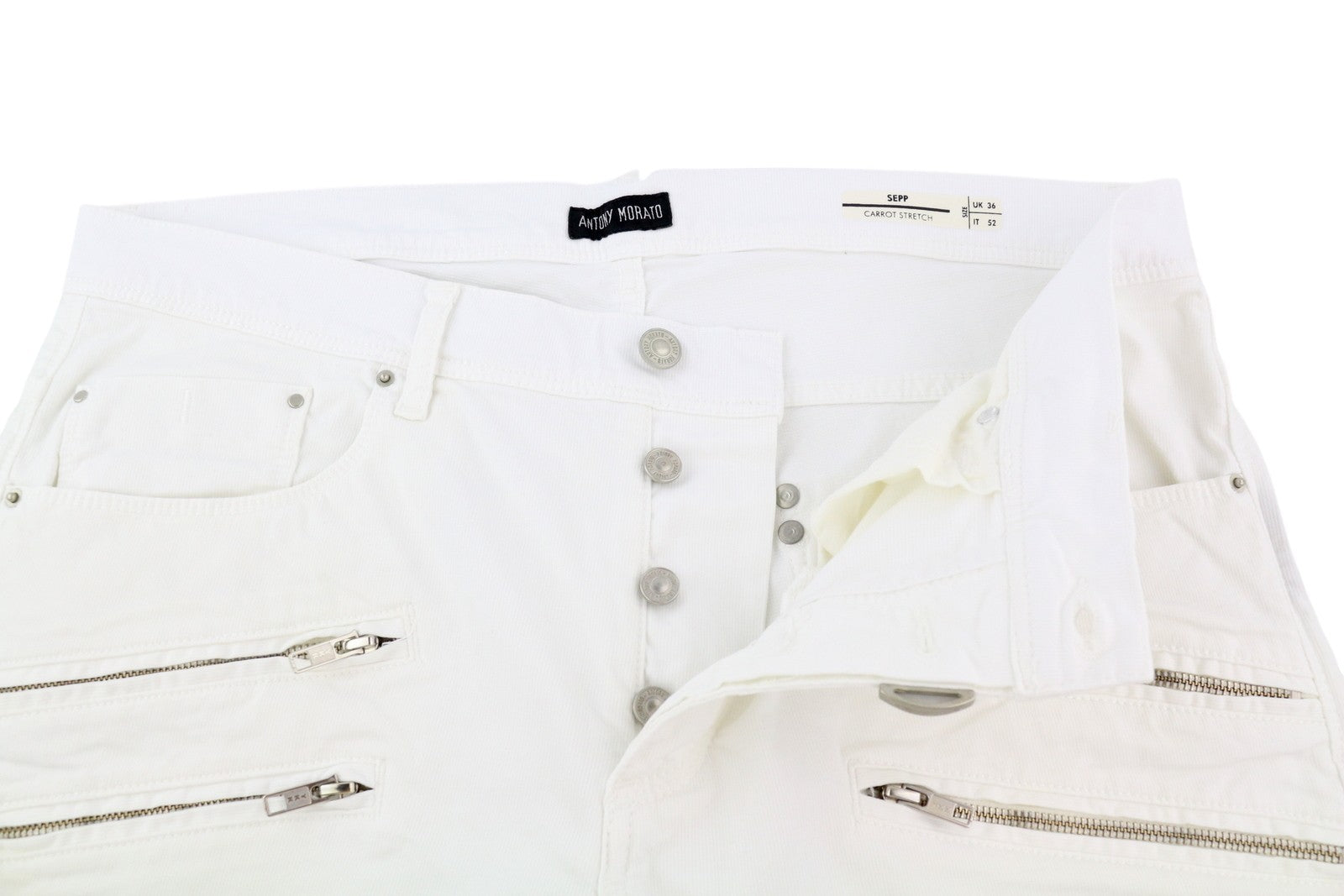 ANTONY MORATO Sepp Men Trousers W36 White Carrot Stretch Zipper Pockets Light