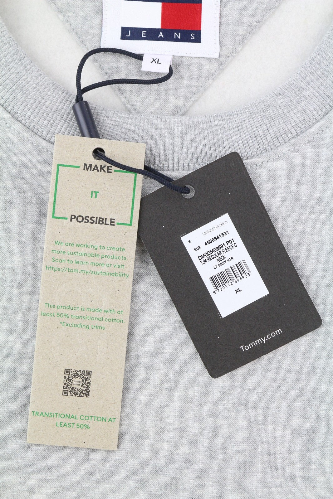 TOMMY HILFIGER Regular Fleece C Neck Men Sweatshirt XL Melange Grey Pullover