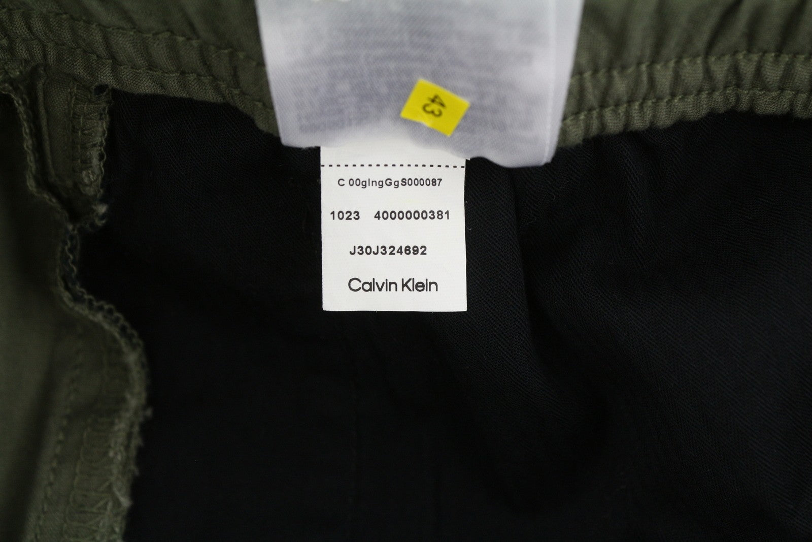 CALVIN KLEIN Essential Regular Men Trousers XS Green Cargo Elastic Waist Logo