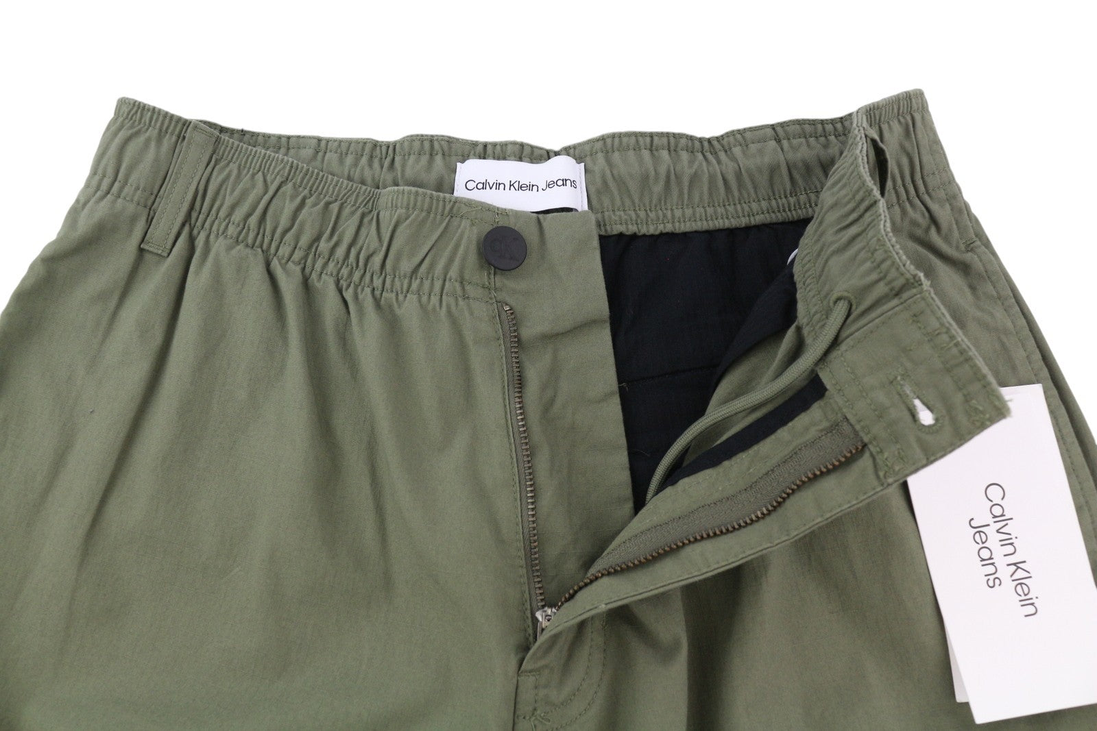 CALVIN KLEIN Essential Regular Men Trousers XS Green Cargo Elastic Waist Logo