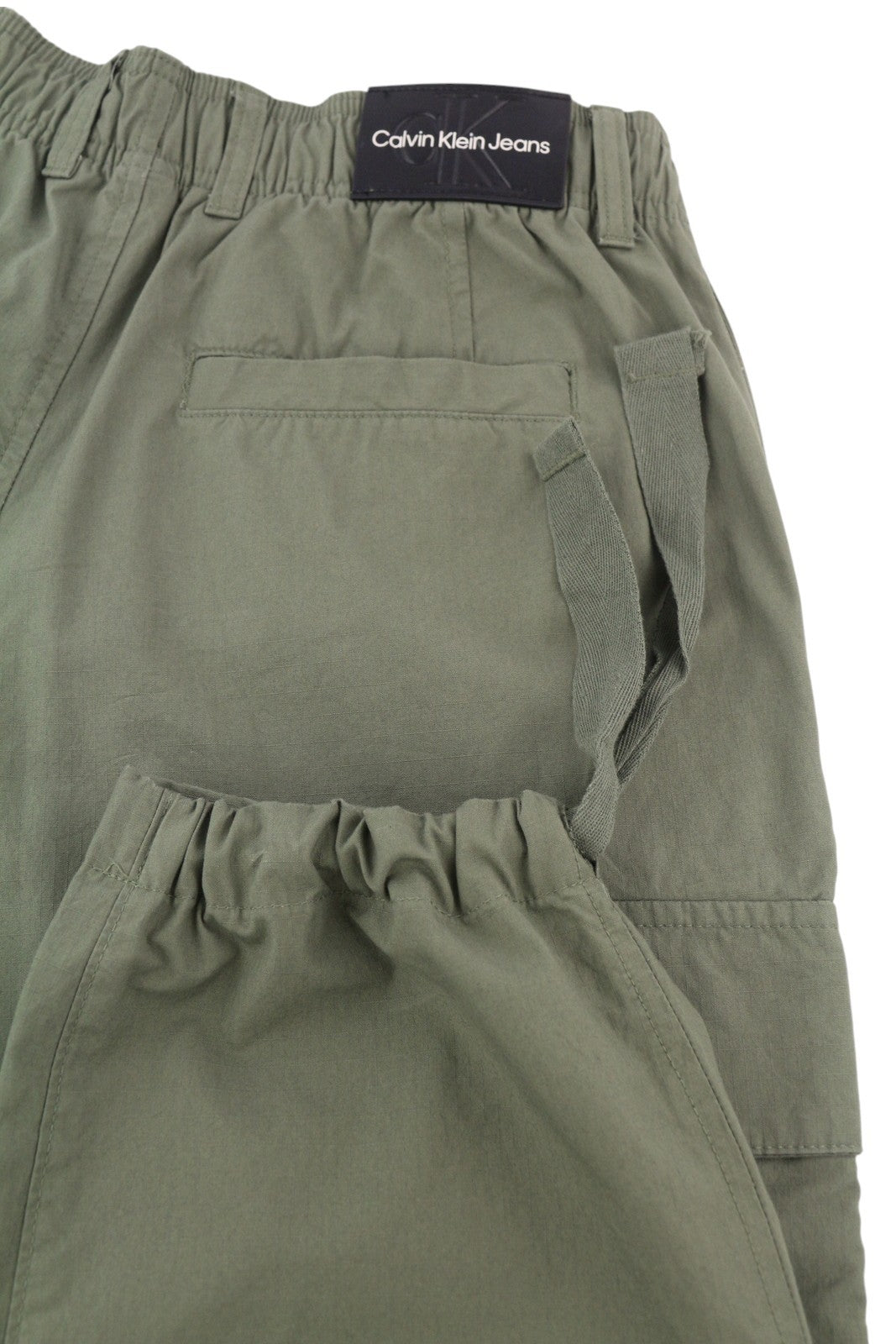 CALVIN KLEIN Essential Regular Men Trousers XS Green Cargo Elastic Waist Logo