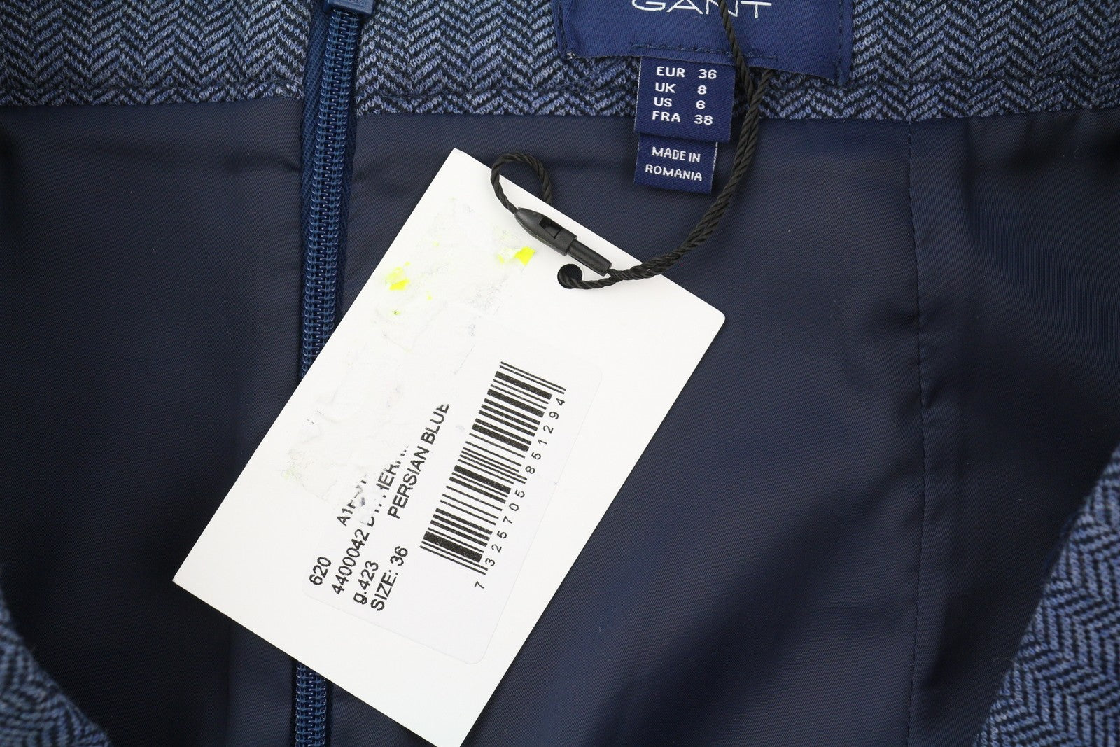 GANT Women Skirt EU36 Blue Herringbone Zipper Lined Pockets Logo Pencil Mini