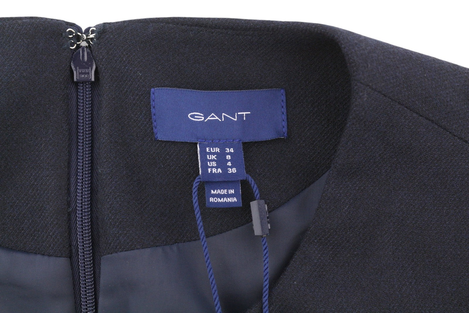 GANT Washable Str Wool A-Line Women Dress EU34 Dark Blue 3/4 Sleeve Knee-Length