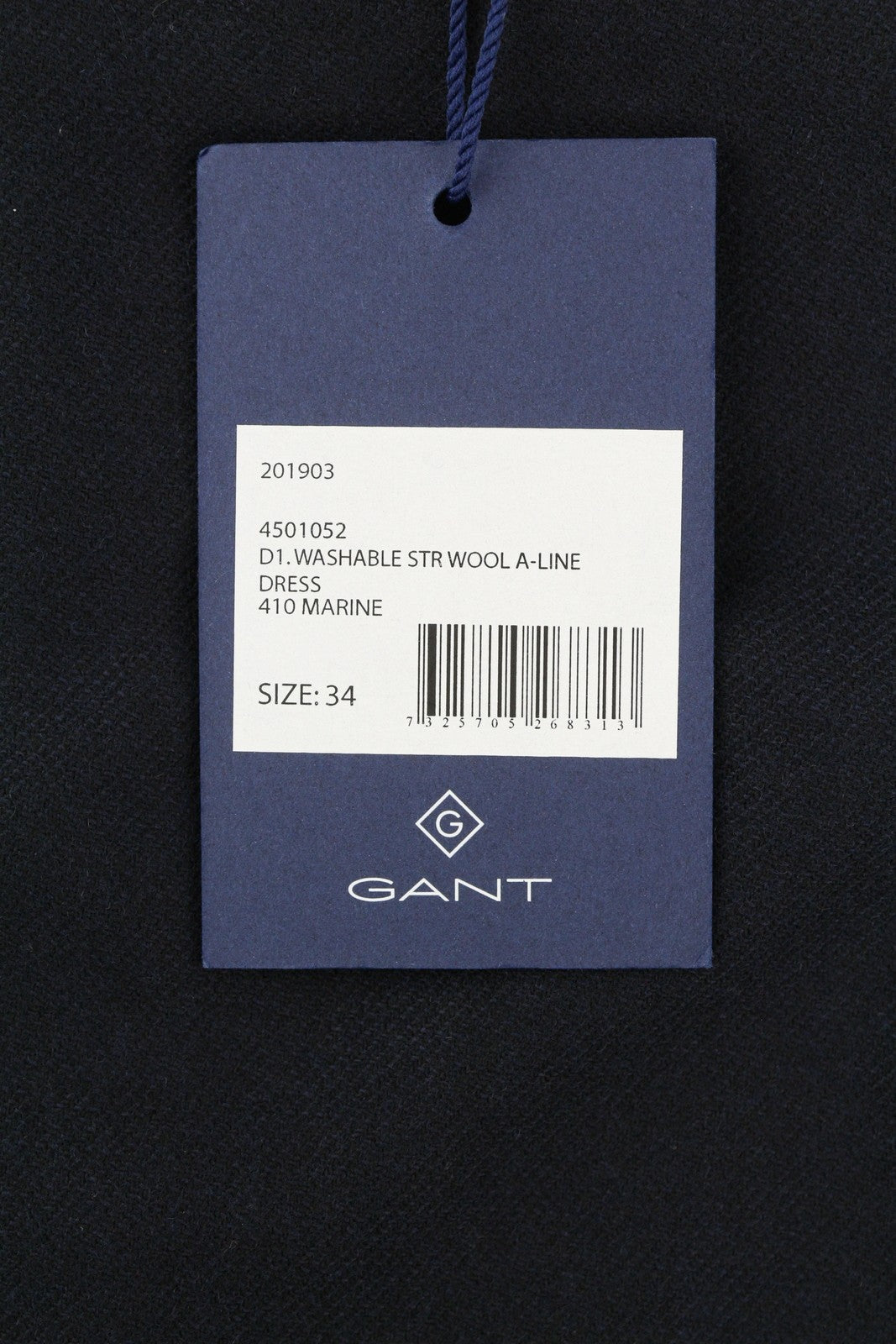GANT Washable Str Wool A-Line Women Dress EU34 Dark Blue 3/4 Sleeve Knee-Length