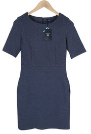 GANT Herringbone Jerse Women Dress EU36 Blue Round Neck Short Sleeve Knee-Length