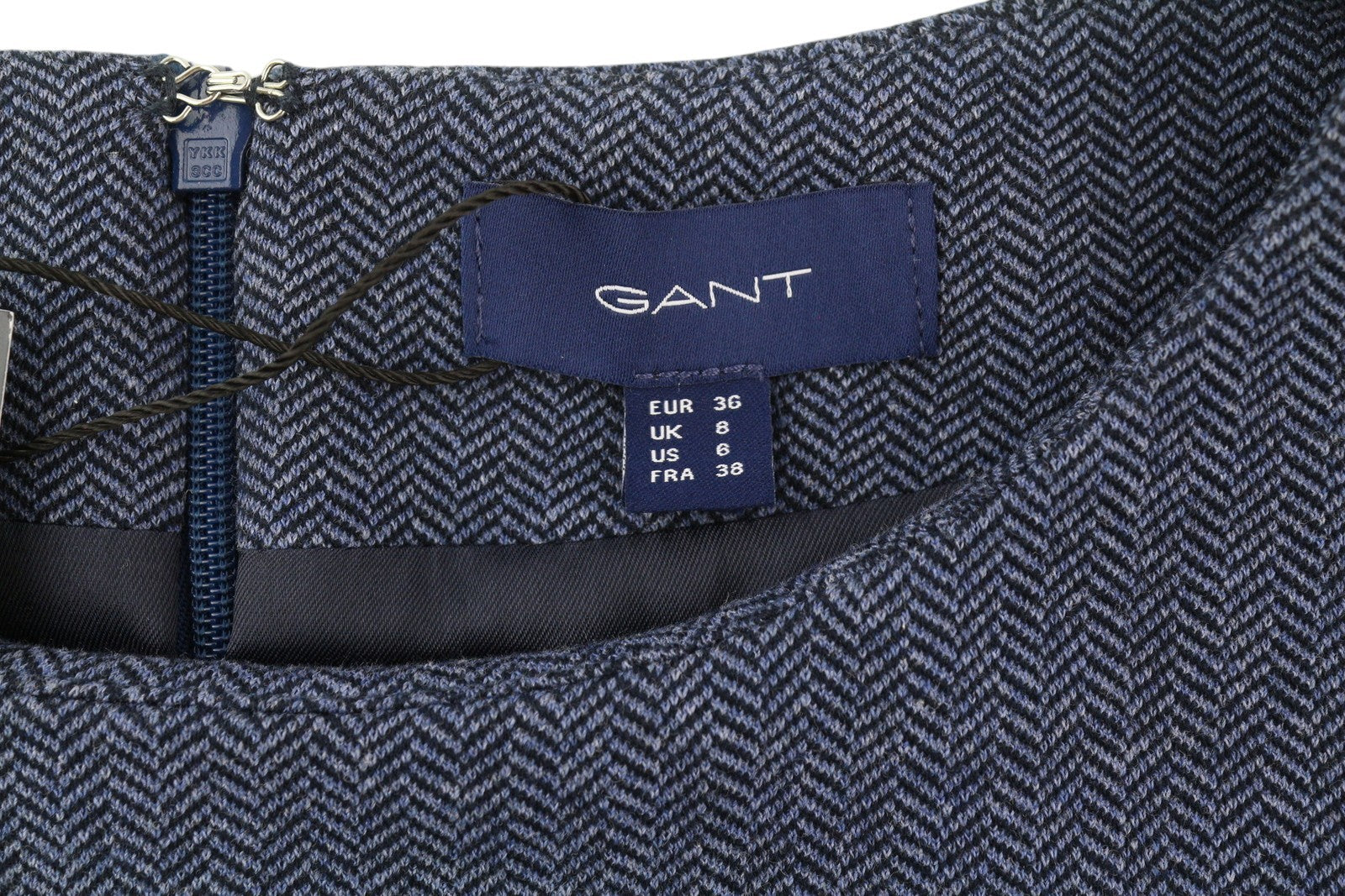 GANT Herringbone Jerse Women Dress EU36 Blue Round Neck Short Sleeve Knee-Length