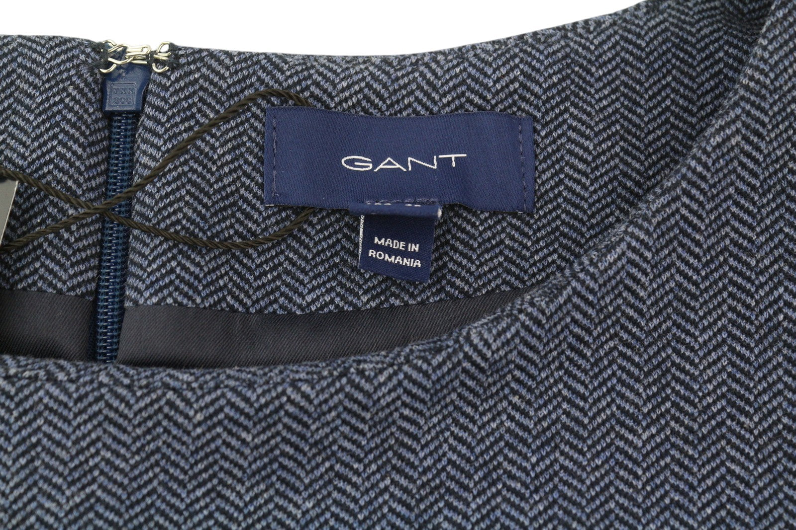 GANT Herringbone Jerse Women Dress EU36 Blue Round Neck Short Sleeve Knee-Length