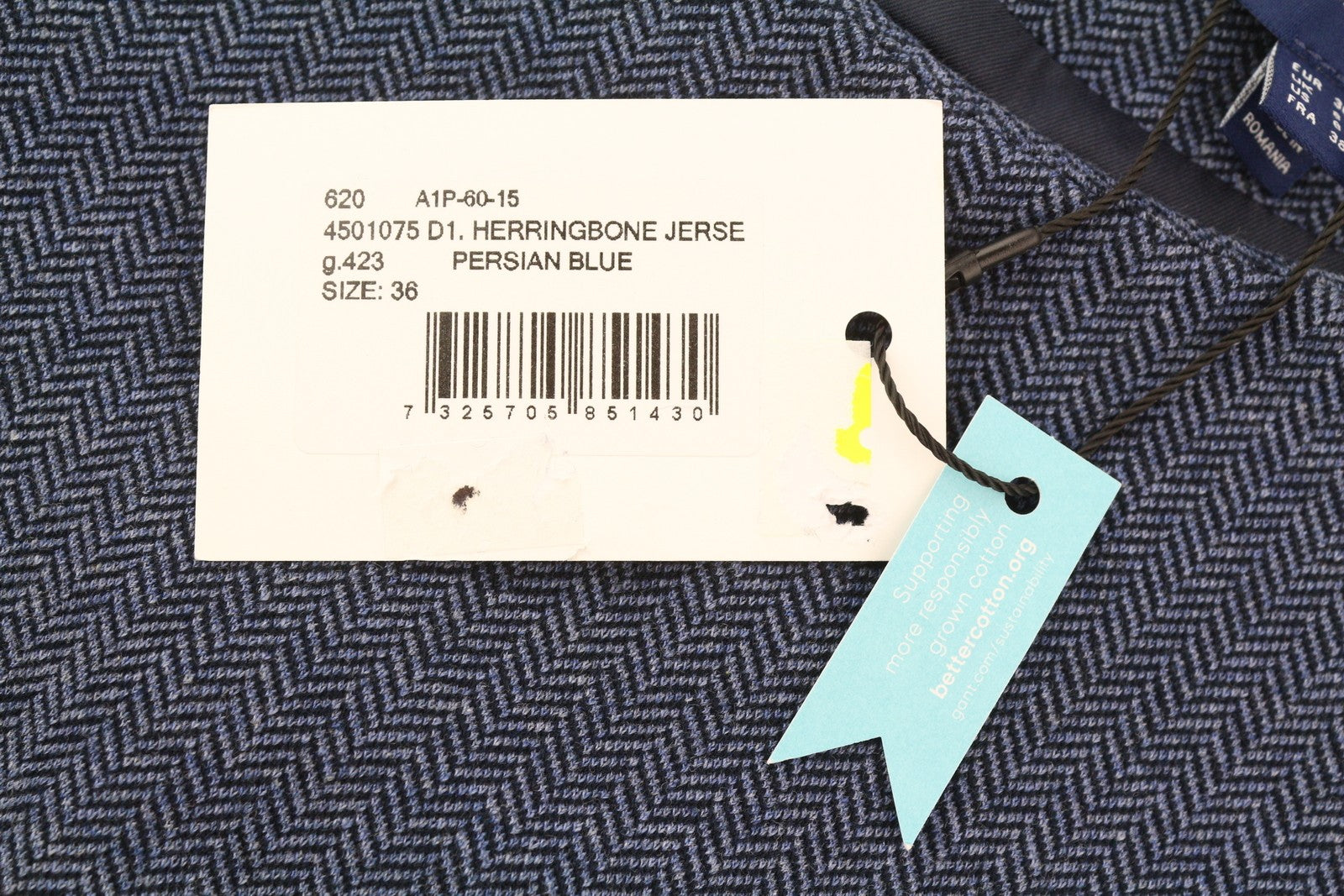 GANT Herringbone Jerse Women Dress EU36 Blue Round Neck Short Sleeve Knee-Length