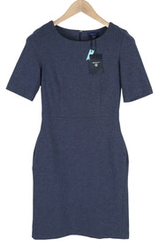 GANT Herringbone Jerse Women Dress EU34 Blue Round Neck Short Sleeve Knee-Length