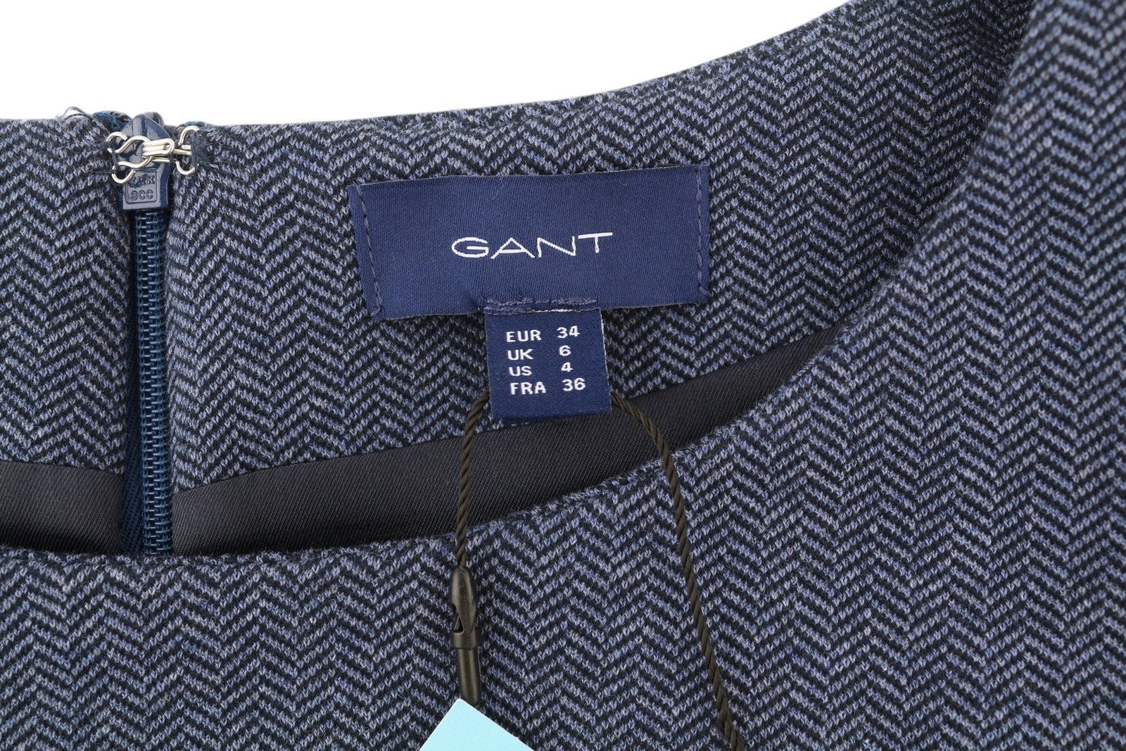 GANT Herringbone Jerse Women Dress EU34 Blue Round Neck Short Sleeve Knee-Length