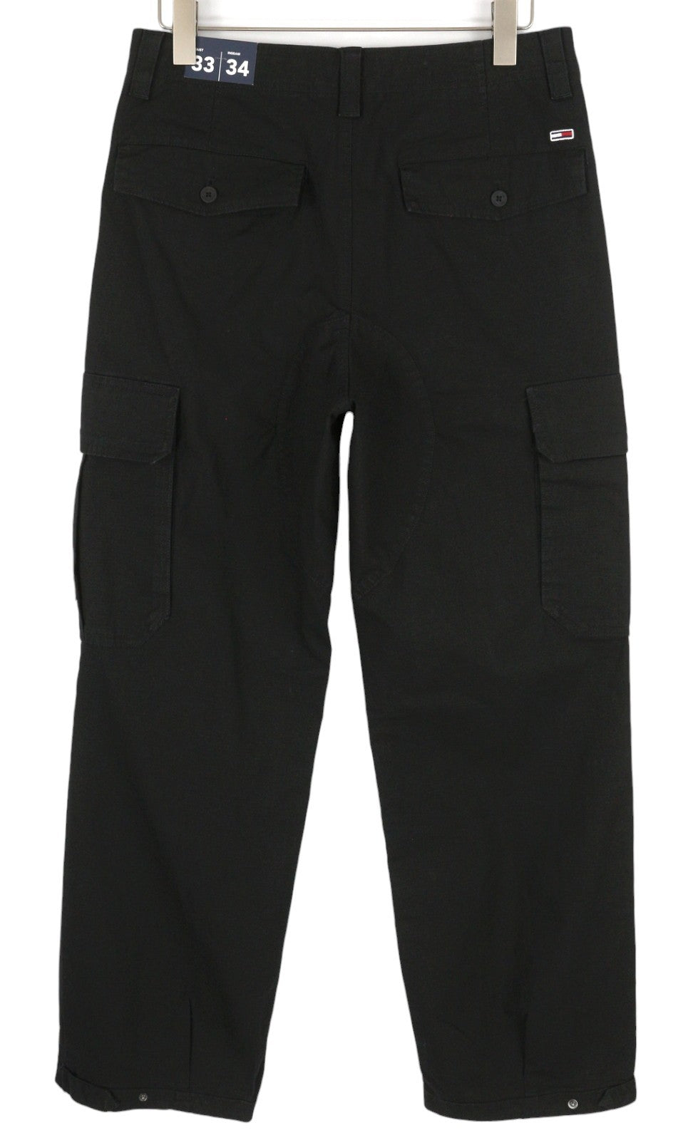 TOMMY HILFIGER Aiden Baggy Cargo Men Trousers W33/L34 Black Textured Zip Fly