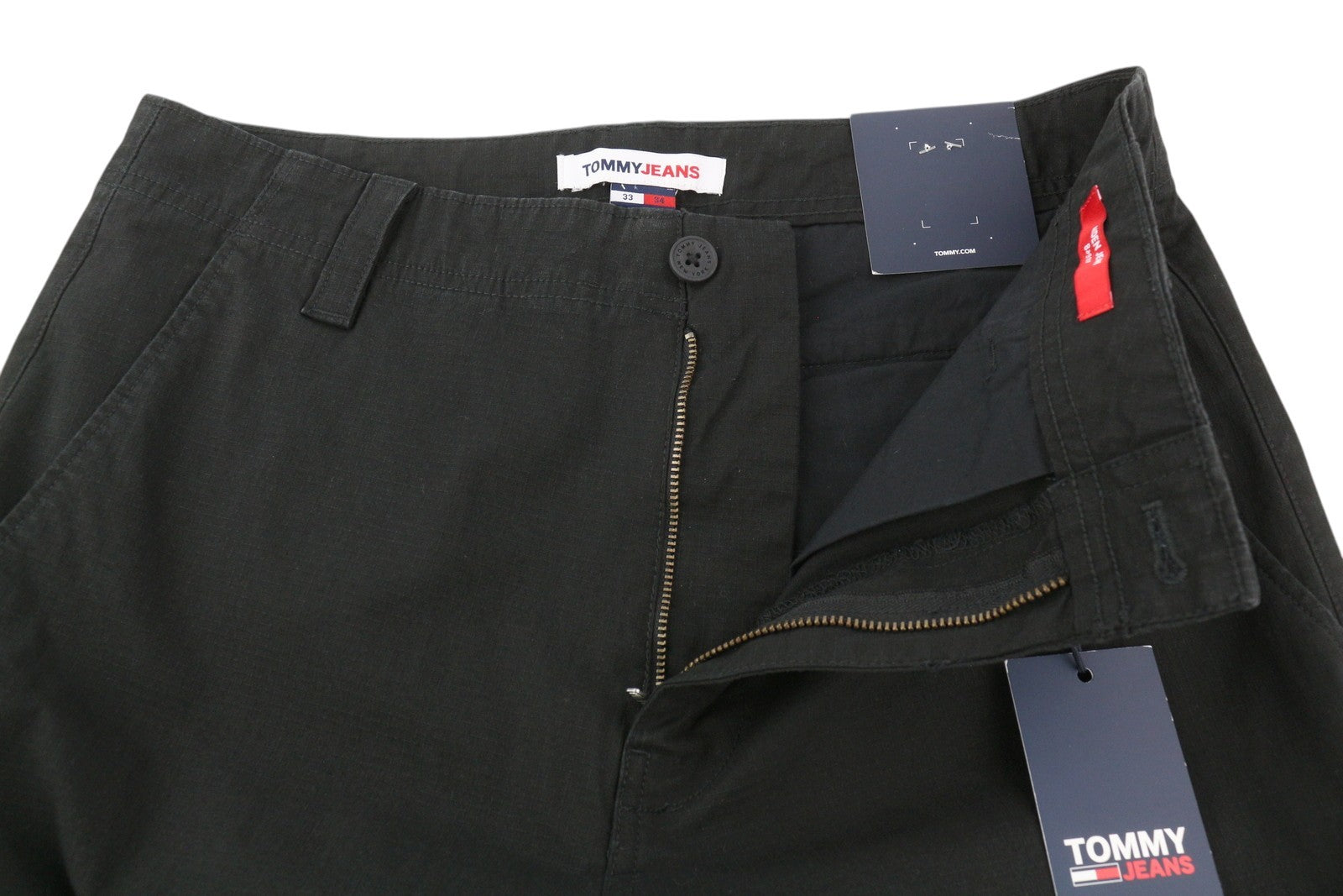 TOMMY HILFIGER Aiden Baggy Cargo Men Trousers W33/L34 Black Textured Zip Fly