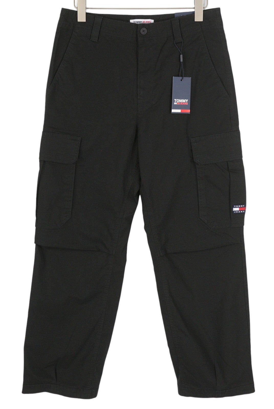 TOMMY HILFIGER Aiden Baggy Cargo Men Trousers W32/L32 Black Textured Zip Fly