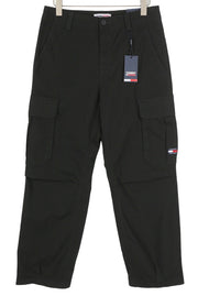 TOMMY HILFIGER Aiden Baggy Cargo Men Trousers W32/L32 Black Textured Zip Fly