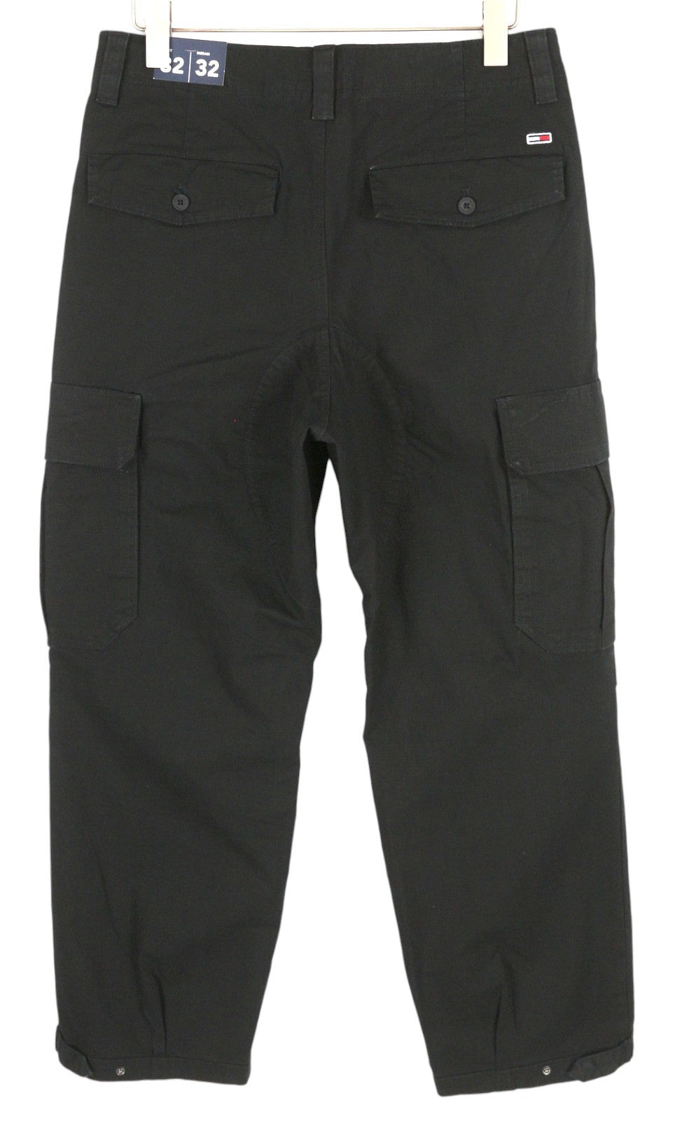 TOMMY HILFIGER Aiden Baggy Cargo Men Trousers W32/L32 Black Textured Zip Fly