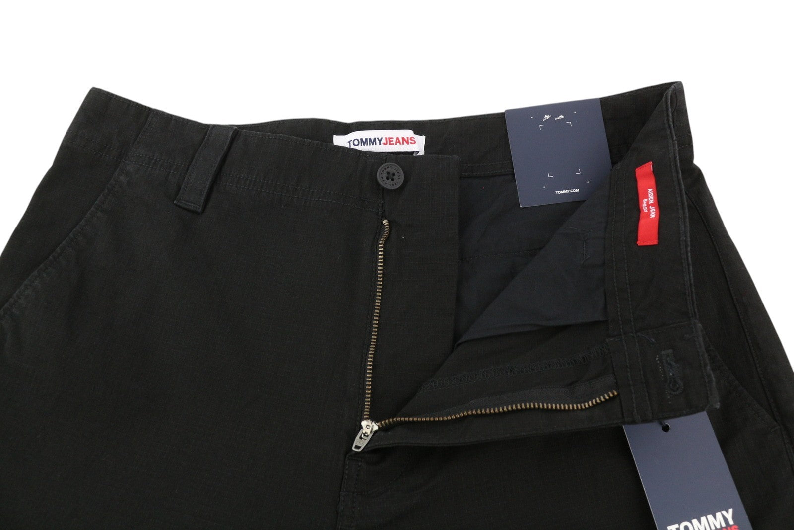 TOMMY HILFIGER Aiden Baggy Cargo Men Trousers W32/L32 Black Textured Zip Fly