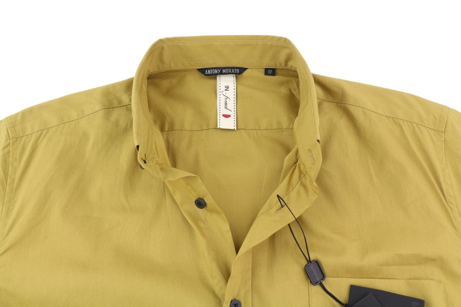 ANTONY MORATO Men Shirt M Mustard Button-Down Neck Patch Pocket Short Sleeved
