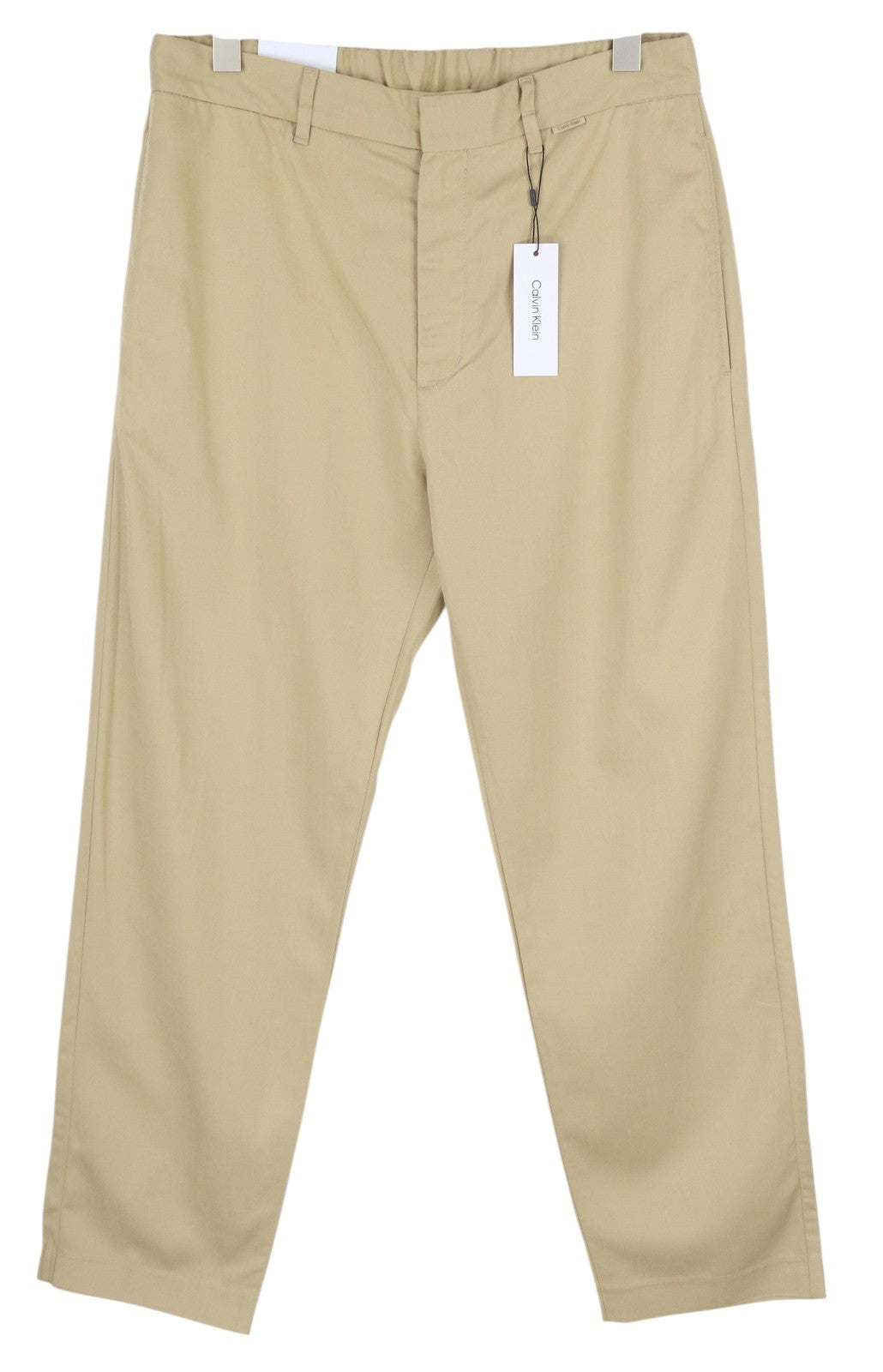 CALVIN KLEIN Piece Dyed Tencel Tapered Men Trousers W34/L32 Brown Linen Blend