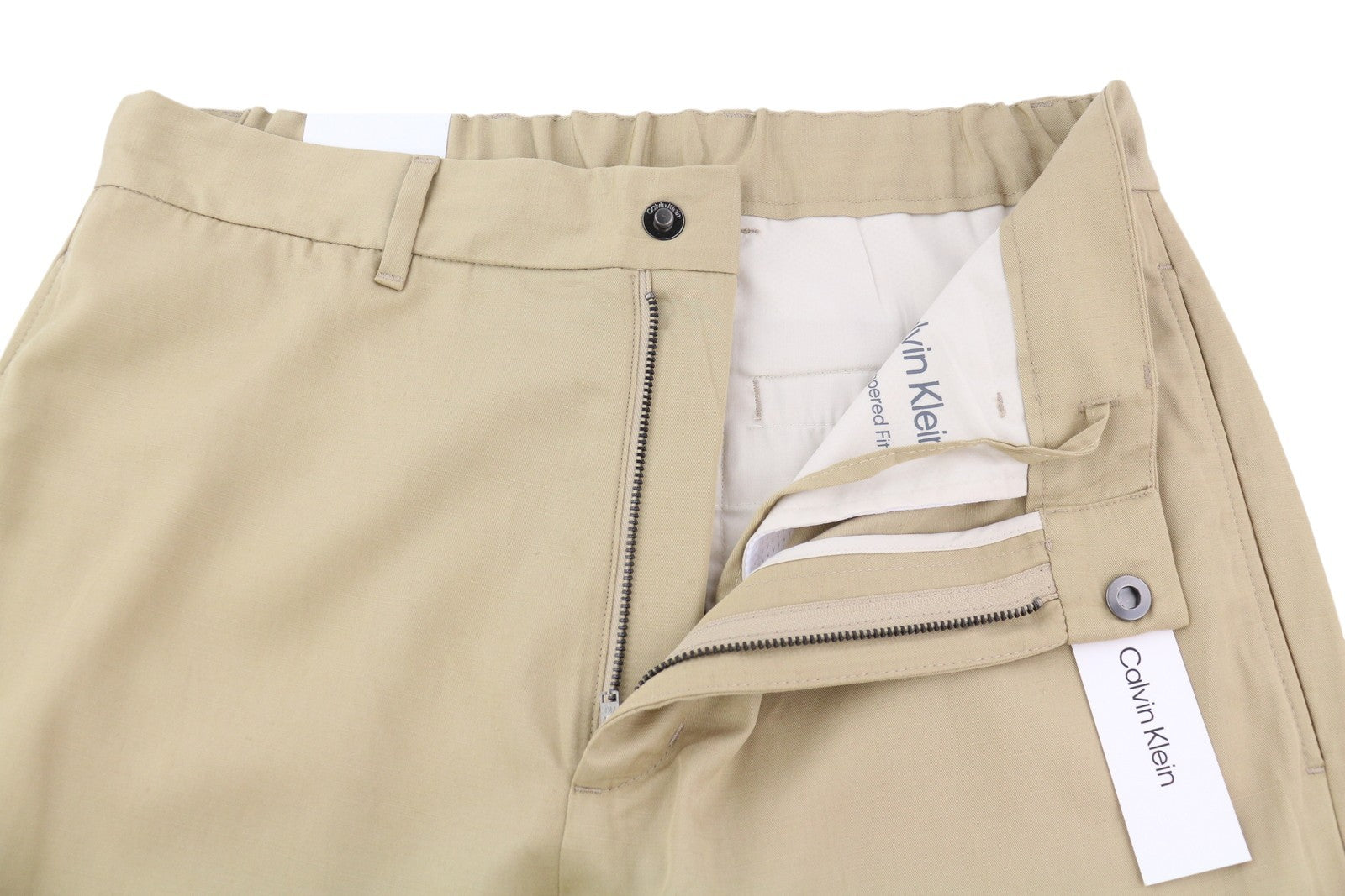 CALVIN KLEIN Piece Dyed Tencel Tapered Men Trousers W34/L32 Brown Linen Blend