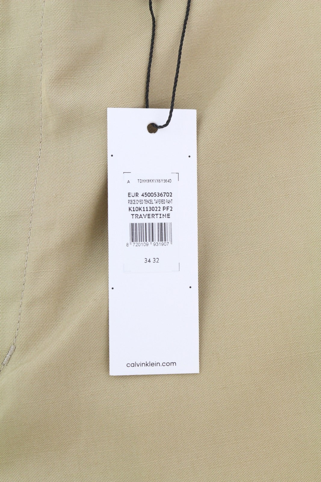 CALVIN KLEIN Piece Dyed Tencel Tapered Men Trousers W34/L32 Brown Linen Blend