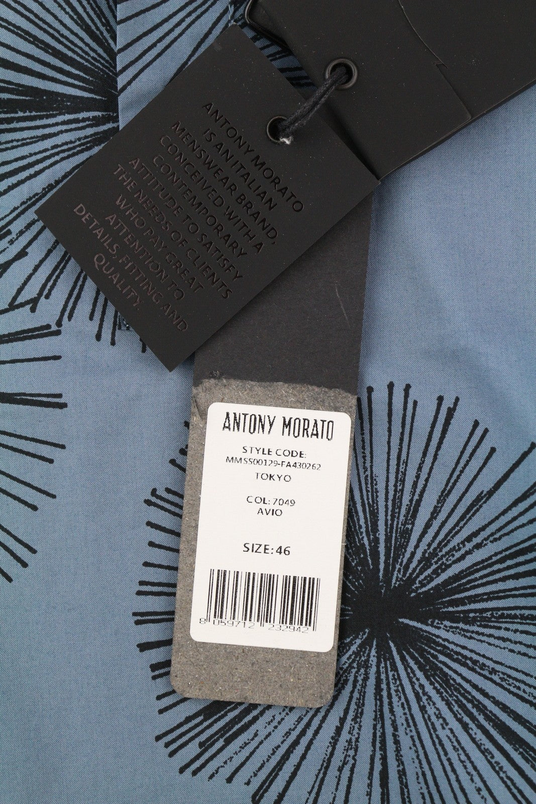 ANTONY MORATO Men Shirt S Blue Patterned Spread Neck Button-Up Short Sleeved