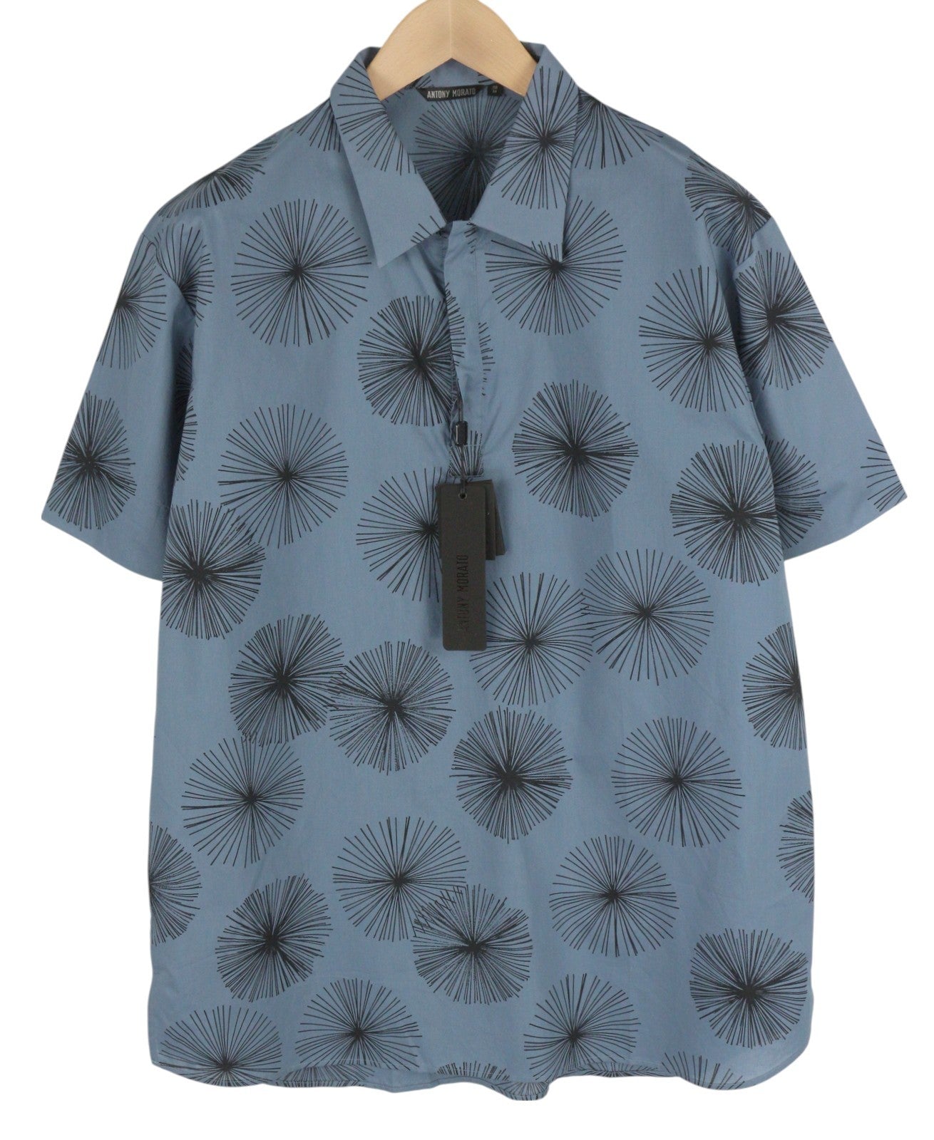 ANTONY MORATO Men Shirt S Blue Patterned Spread Neck Button-Up Short Sleeved