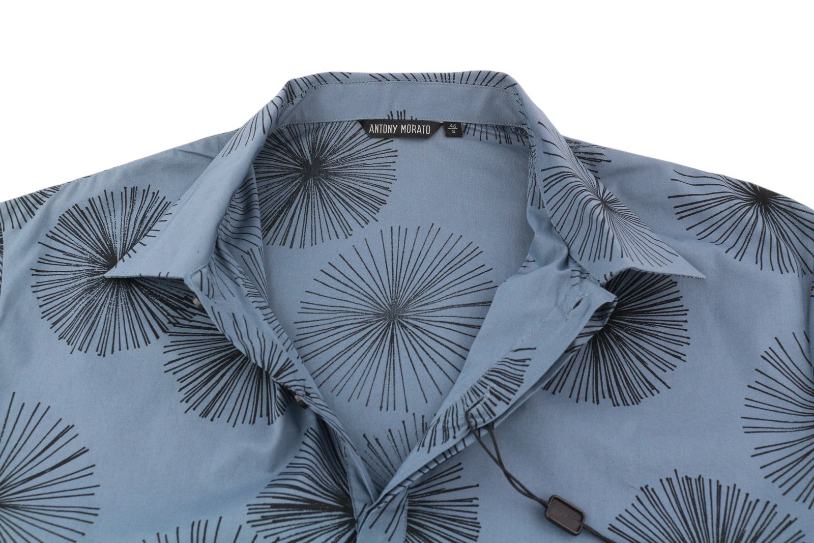 ANTONY MORATO Men Shirt S Blue Patterned Spread Neck Button-Up Short Sleeved