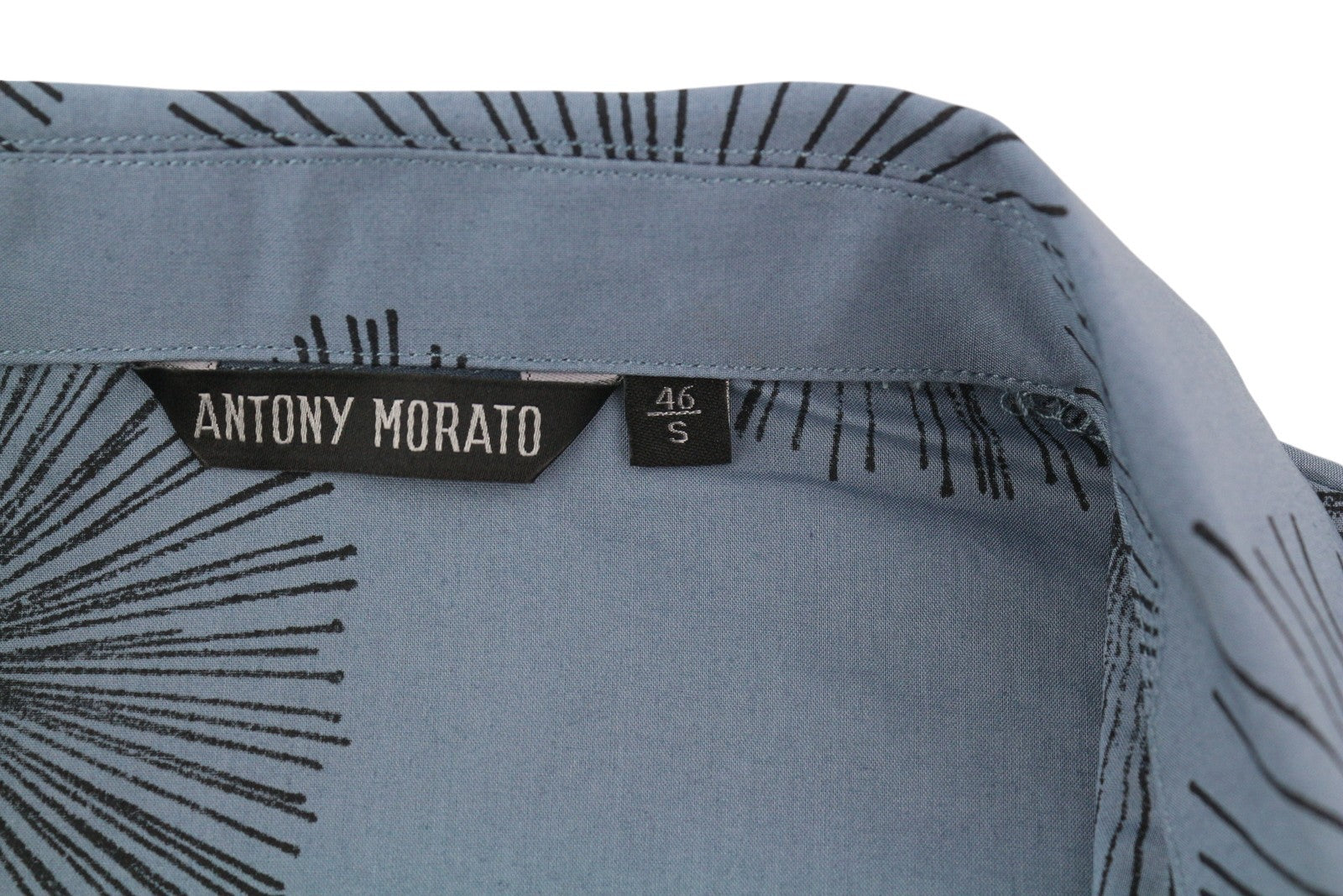 ANTONY MORATO Men Shirt S Blue Patterned Spread Neck Button-Up Short Sleeved