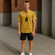 ANTONY MORATO Men Shirt XL Mustard Button Down Neck Patch Pocket Short Sleeved
