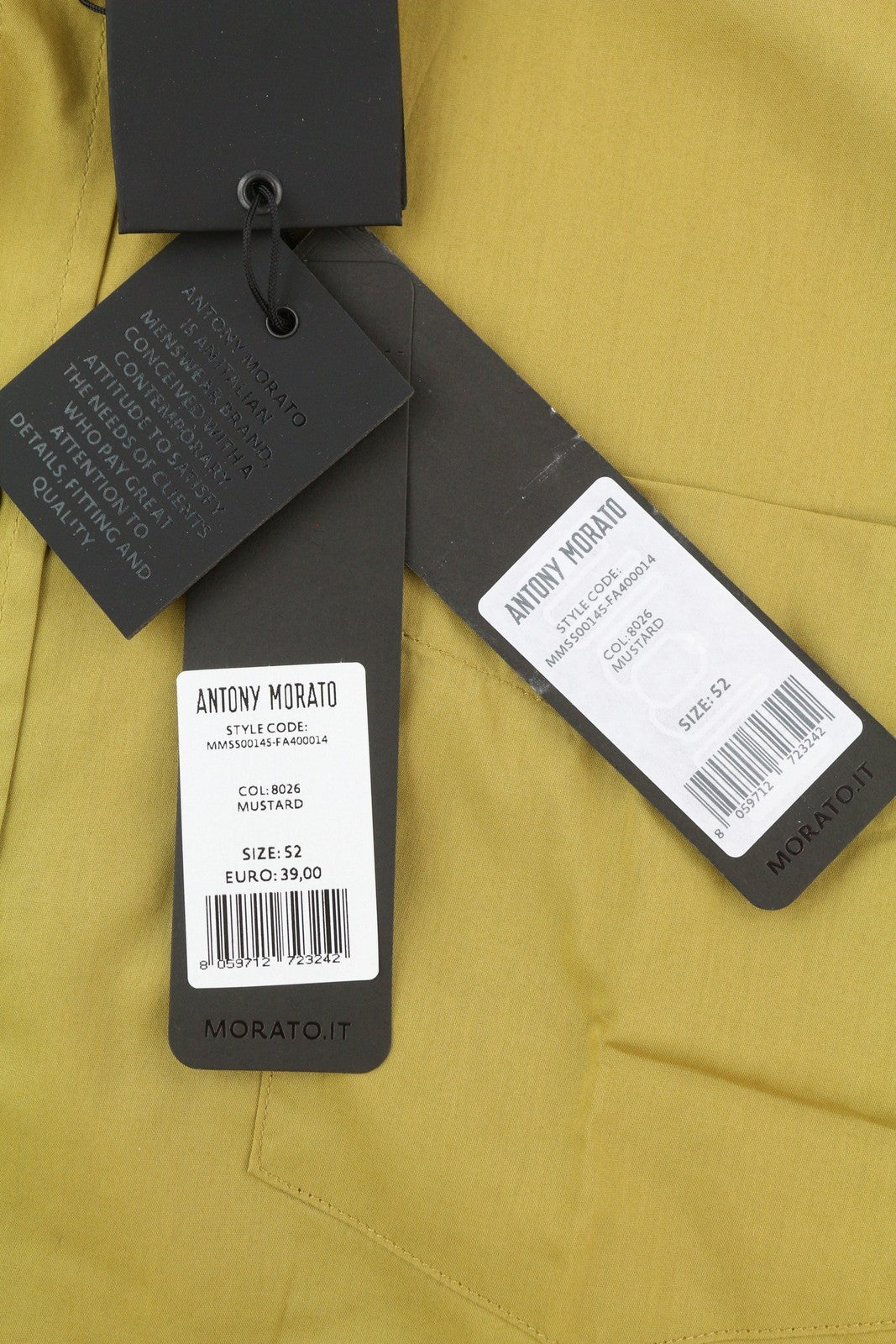 ANTONY MORATO Men Shirt XL Mustard Button Down Neck Patch Pocket Short Sleeved