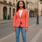 GANT Women Blazer EU34 Coral Linen Blend Notch Lapel Single-Breasted Logo Lined