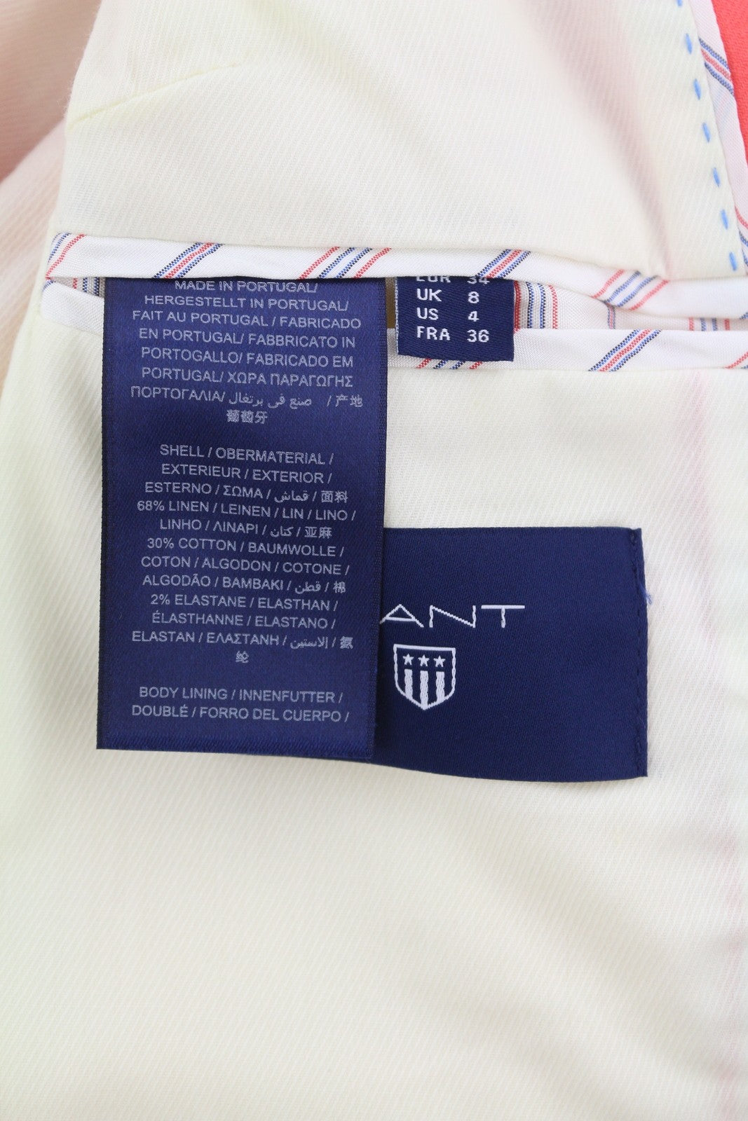 GANT Women Blazer EU34 Coral Linen Blend Notch Lapel Single-Breasted Logo Lined