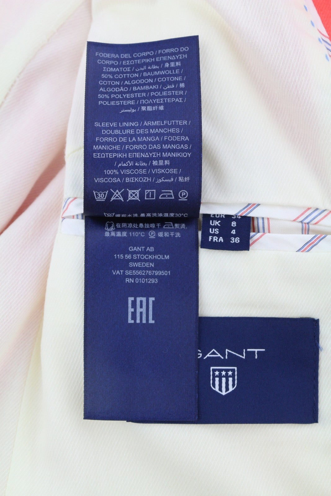 GANT Women Blazer EU34 Coral Linen Blend Notch Lapel Single-Breasted Logo Lined