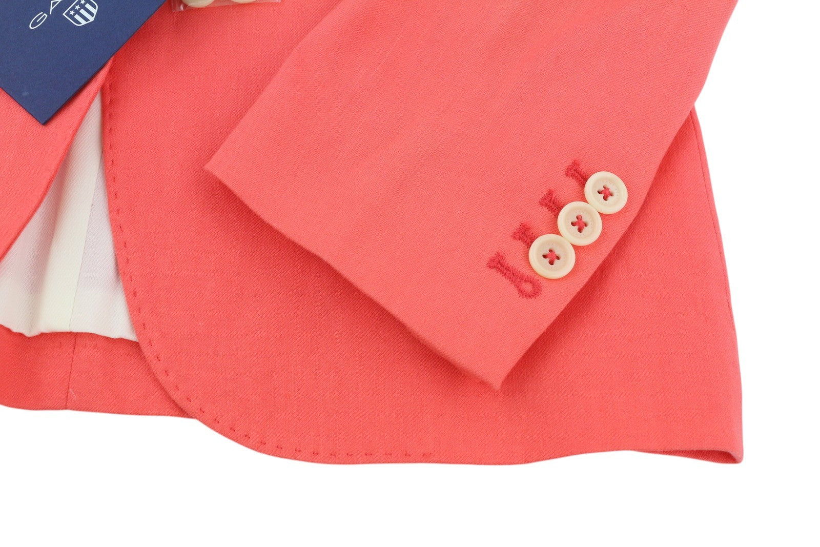 GANT Women Blazer EU34 Coral Linen Blend Notch Lapel Single-Breasted Logo Lined