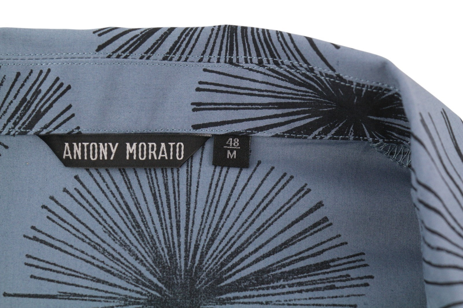 ANTONY MORATO Men Shirt M Blue Patterned Spread Neck Button-Up Short Sleeve