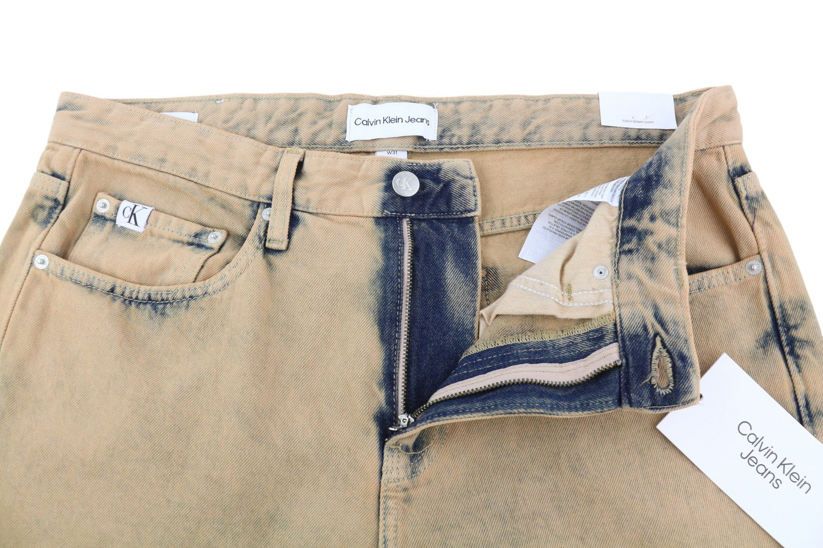 CALVIN KLEIN 90s Straight Men Jeans W31 Faded Brown Zip Fly Logo Denim RRP€119