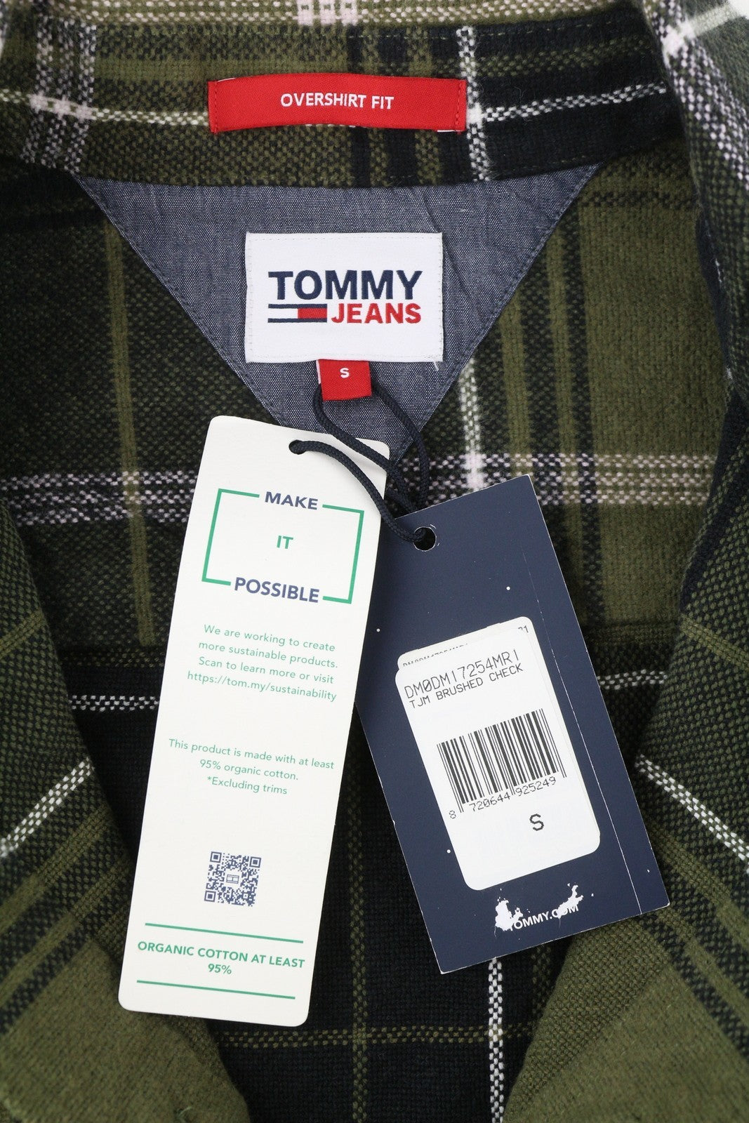 TOMMY HILFIGER Brushed Check Men Shirt S Overshirt Flannel Thick Button Green
